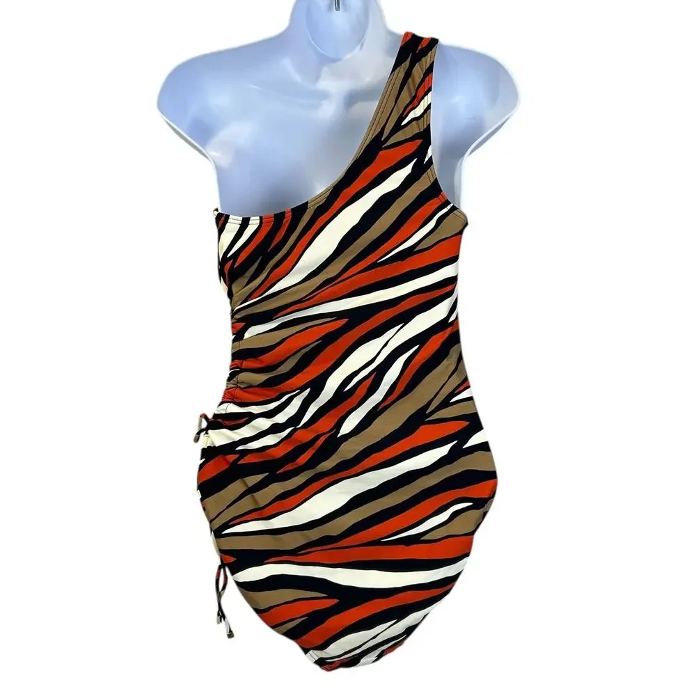 Michael Kors One-Shoulder Cutout One Piece Swimsuit Terracotta Women's 10 NWT - Picture 6 of 9